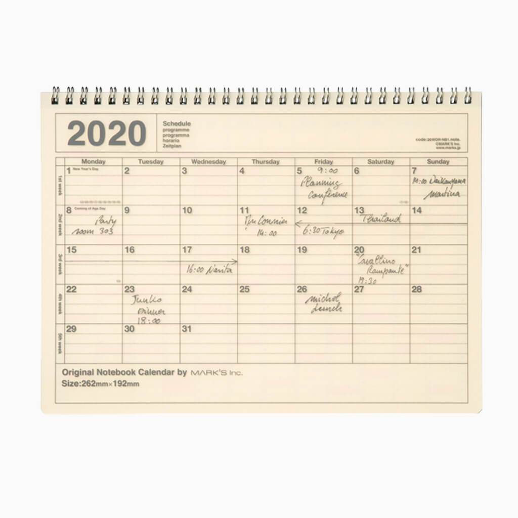 Mark's Tokyo Edge 2020 Notebook Calendar M / Ivory