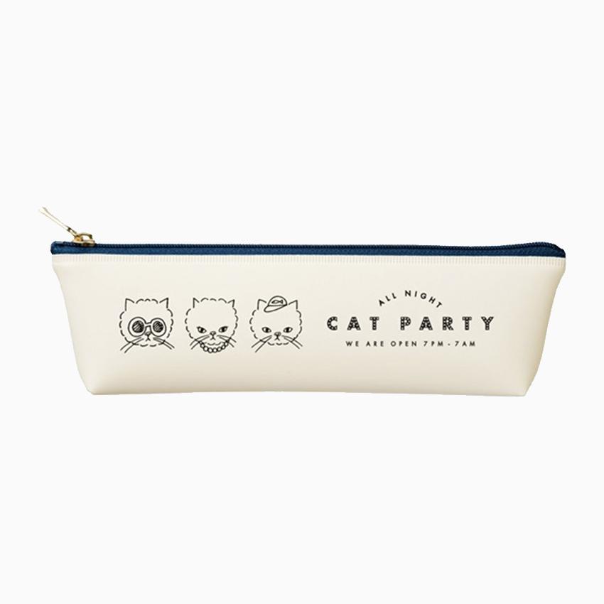 Mark's Tokyo Edge Cat Party Slim Pencil Case • White